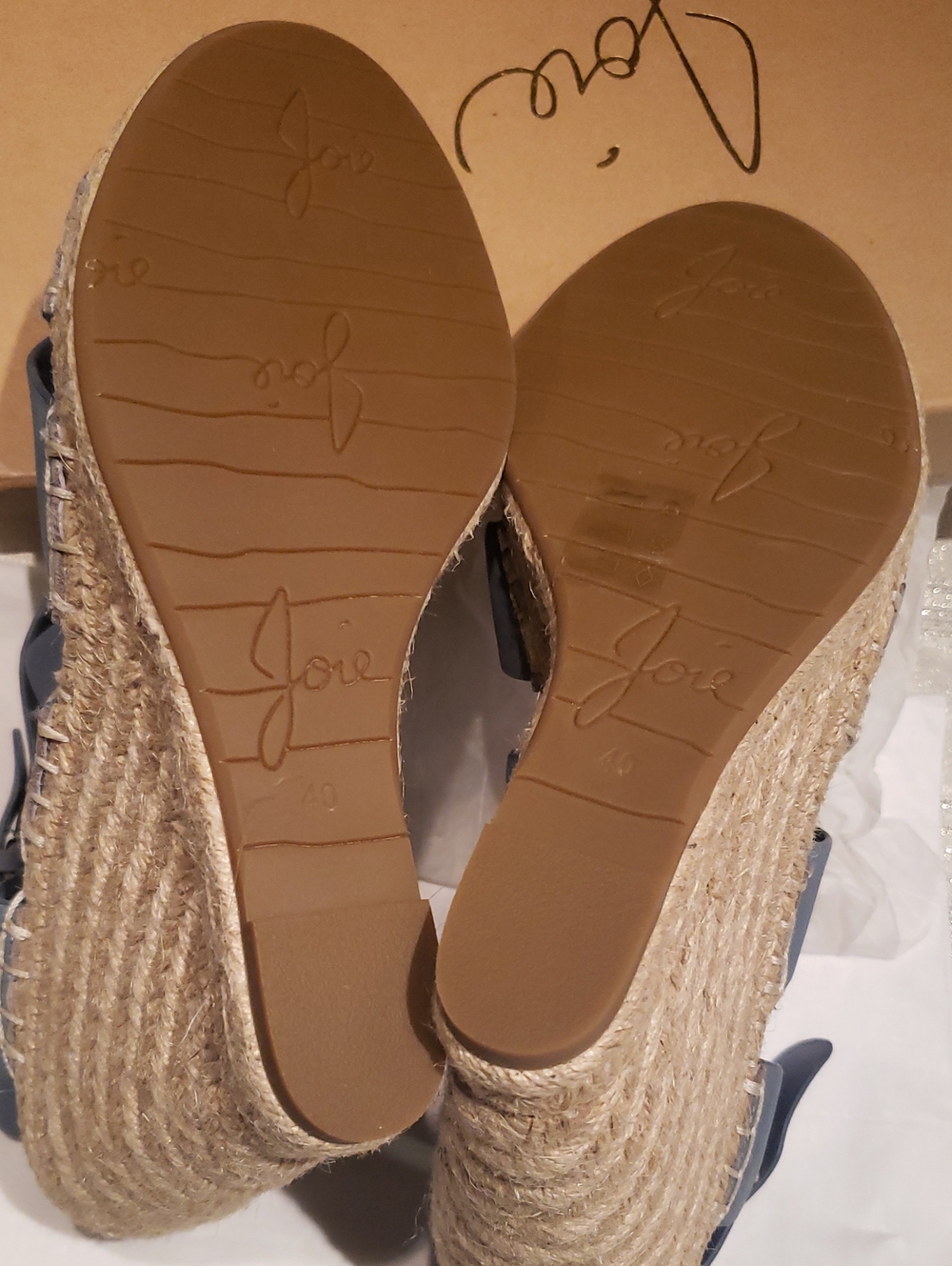 Joie New Wedge Espadrille Strappy Leather Sandal Blue Women's 40/10 - Picture 13 of 16